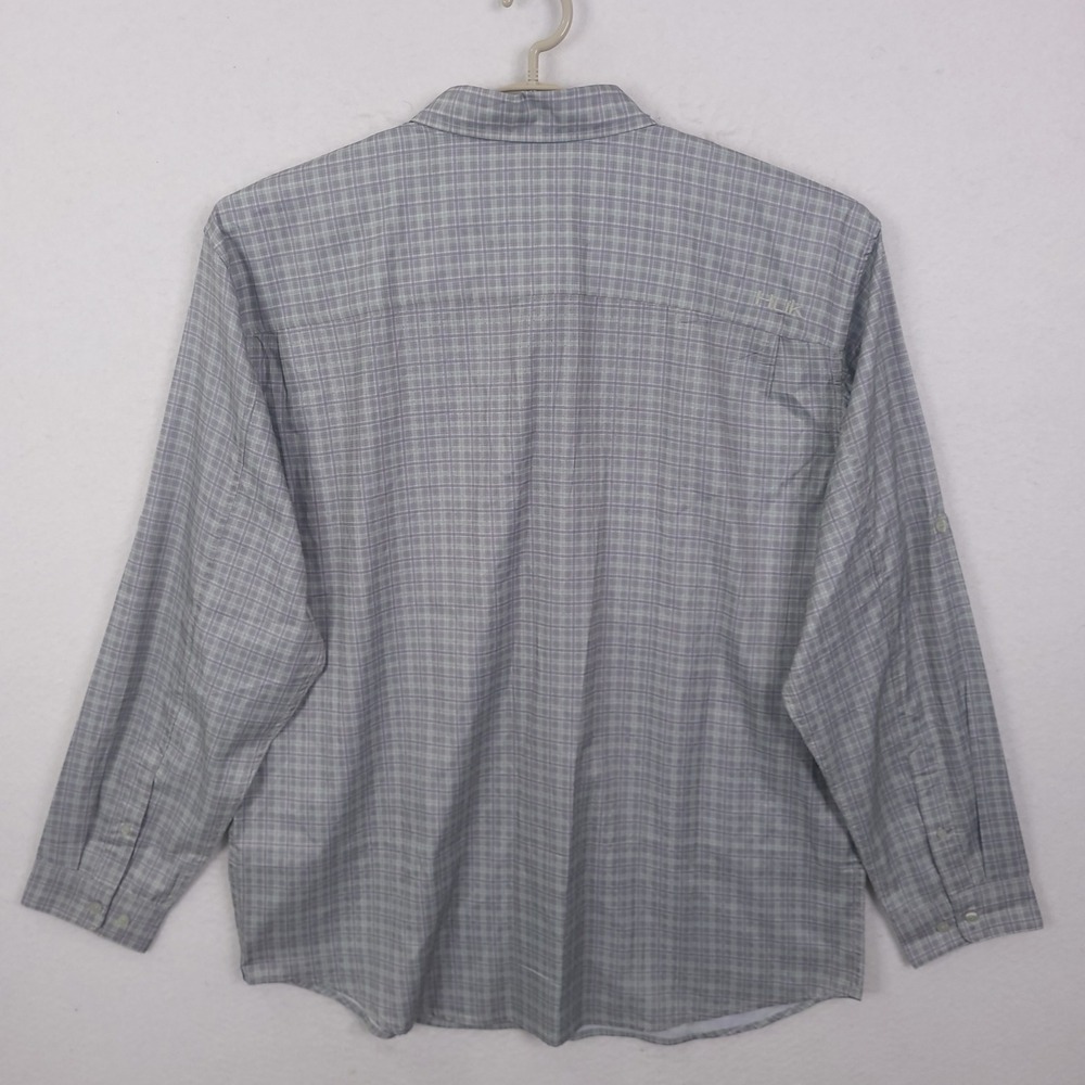 Huk Performance Fishing Button Up Shirt Mens XXL Grey Plaid Long Sleeve Vented - Picture 2 of 11